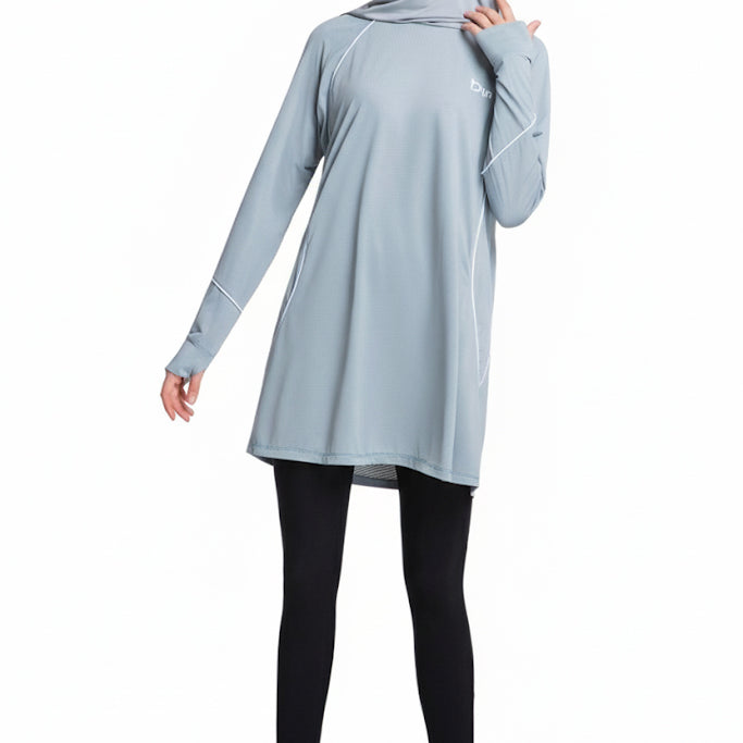 Quick-Dry Breathable 4-Way-Stretch Longline Sports Tee – Mist Blue