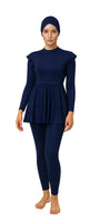 Rania Modest Burkini 3-Piece Full Coverage Swim Set – Navy Tiered Ruffle