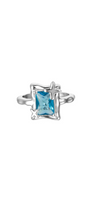 Blue Crystal Silver Ring Square Cut Design