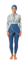 Zehra Modest Burkini 3-Piece Tropical Print Swim Set- Blue