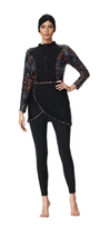 Zehra Modest Burkini 3-Piece Full Coverage Swim Set – Abstract Black & Orange
