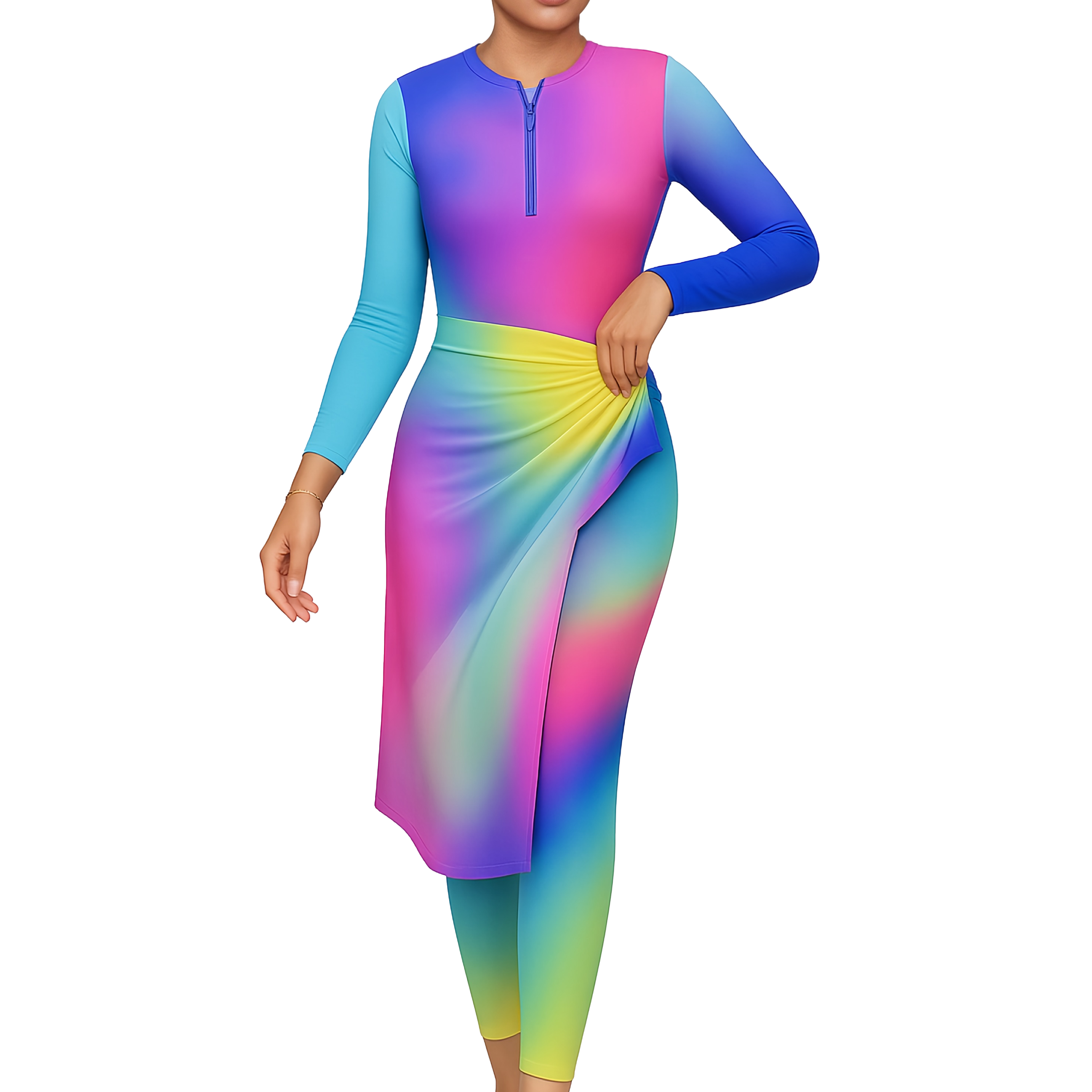 Shadia Modest Burkini 3-Piece Full Coverage Swim Set - Rainbow Dream