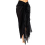 Black Tassel Sheer Beach Sarong Wrap- Swim Cover Up