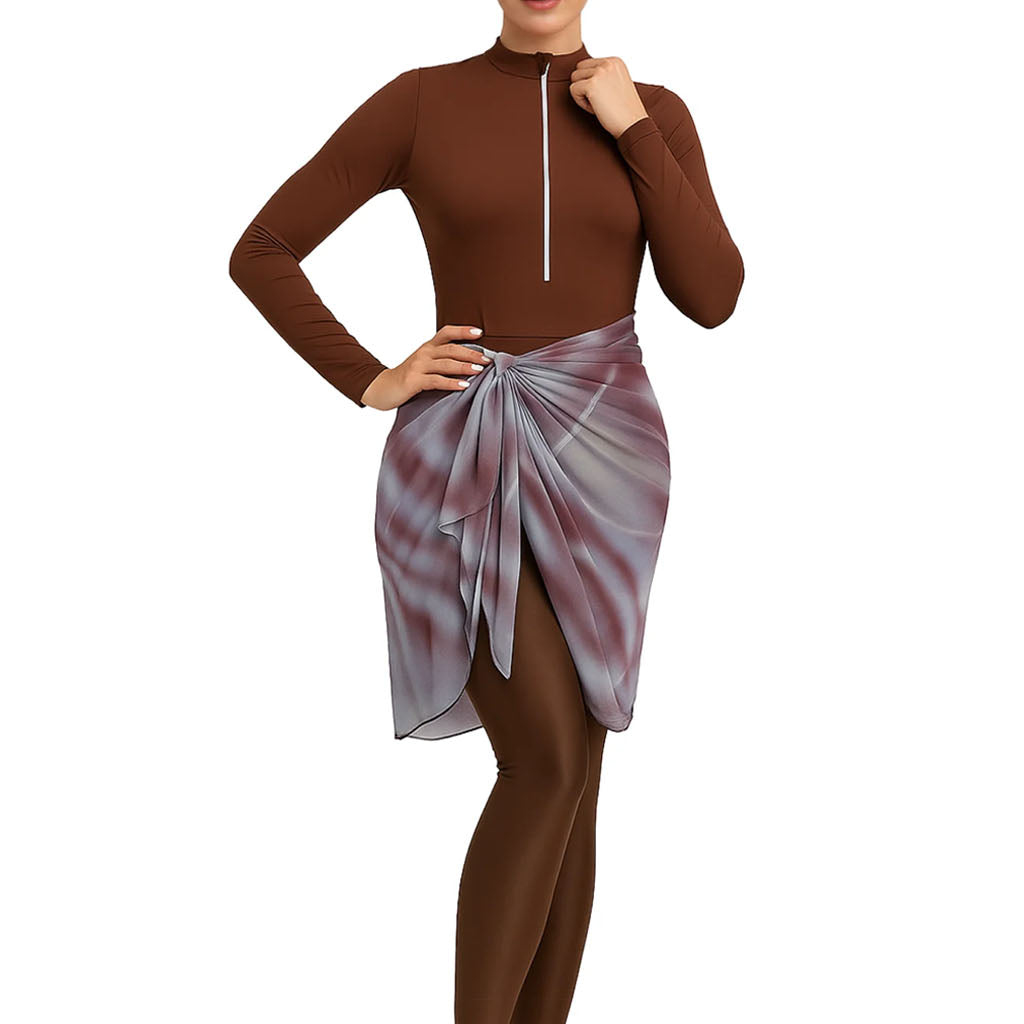 Farah Modest Burkini 3-Piece Full Coverage Swim Set - Chocolate Brown