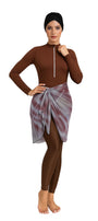 Farah Modest Burkini 3-Piece Full Coverage Swim Set - Chocolate Brown