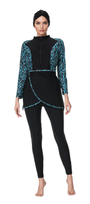 Zehra Modest Burkini 3-Piece Full Coverage Swim Set – Aqua Blue Print