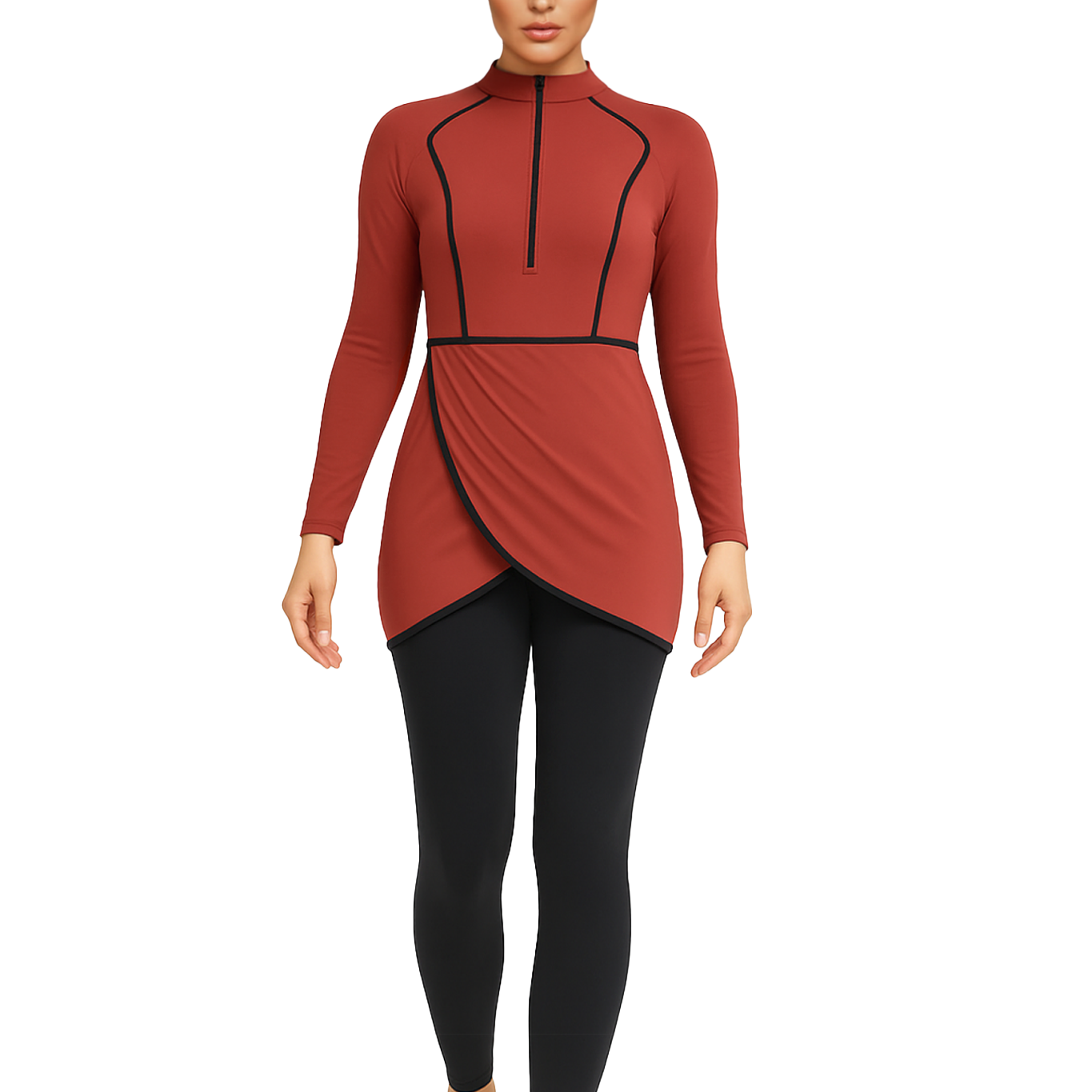 Zehra Modest Burkini 3-Piece Full Coverage Swim Set - Brick Red