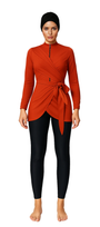 Samira Modest Burkini 3-Piece Full Coverage Swim Set - Rust Orange & Black