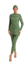 Lina Modest Burkini 3-Piece Elegant Ruched Design Swim Set – Olive Green
