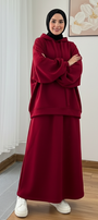 Warm Fleece Hoodie & Long Dress Set – Burgundy