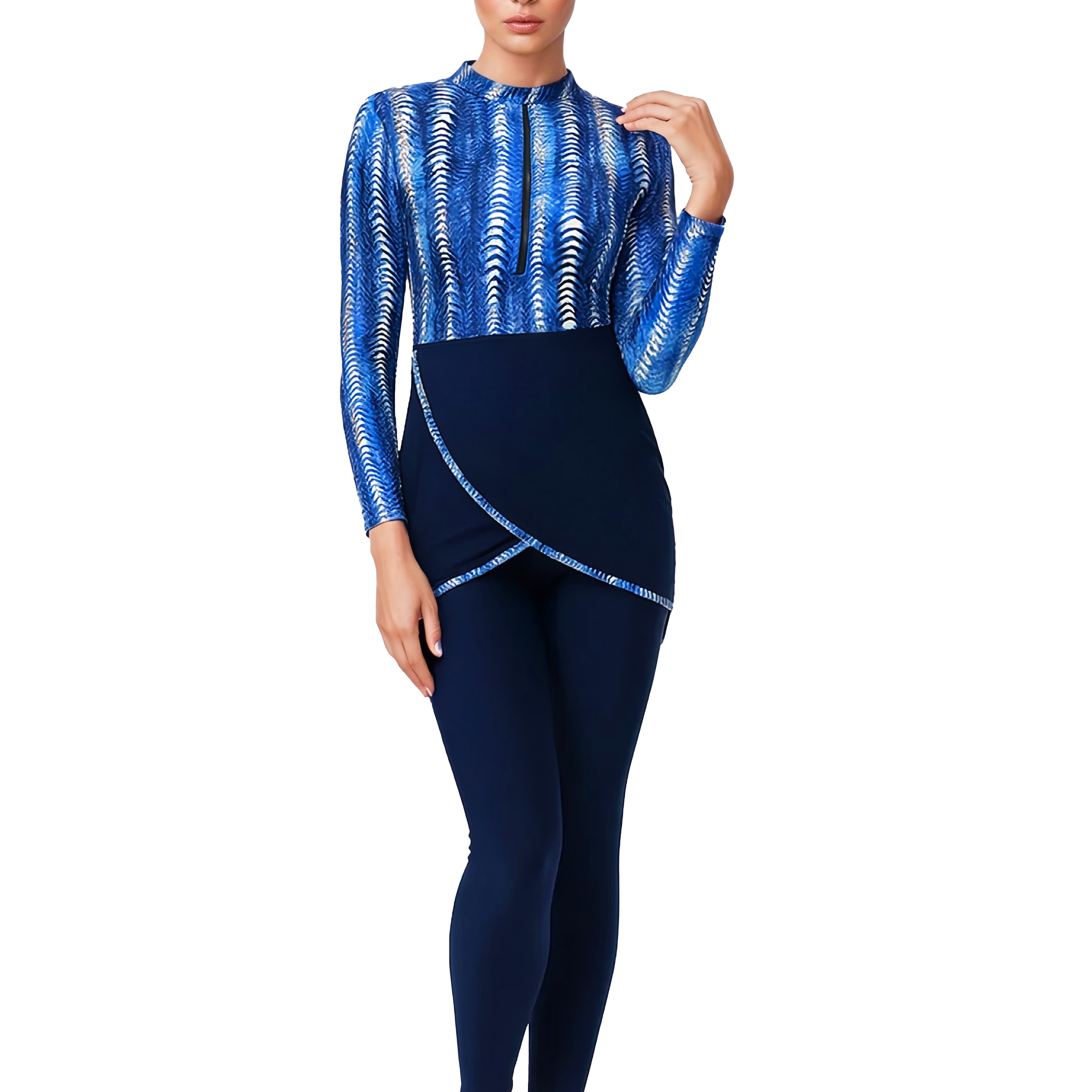 Zehra Modest Burkini 3-Piece Full Coverage Swim Set – Ocean Blue Tie-Dye