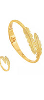 Golden Feather Open Cuff Bracelet & Ring Set