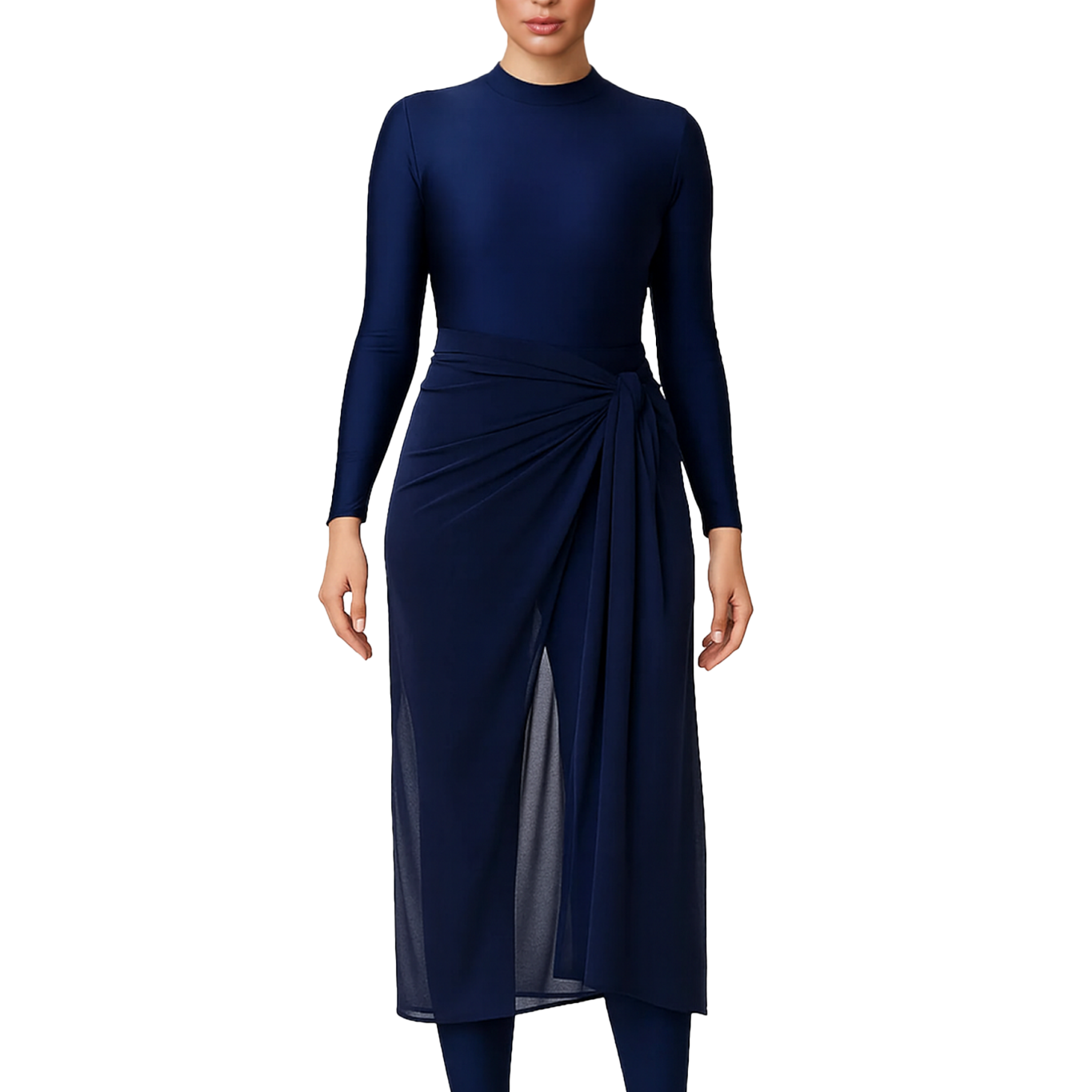 Asma Elegant Modest Burkini 3-Piece Full Coverage Swim Set - Deep Navy