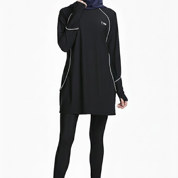 Quick-Dry Breathable 4-Way-Stretch Longline Sports Tee – Black