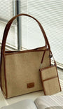 Inaya Woven Straw Tote Shoulder Bag - Khaki