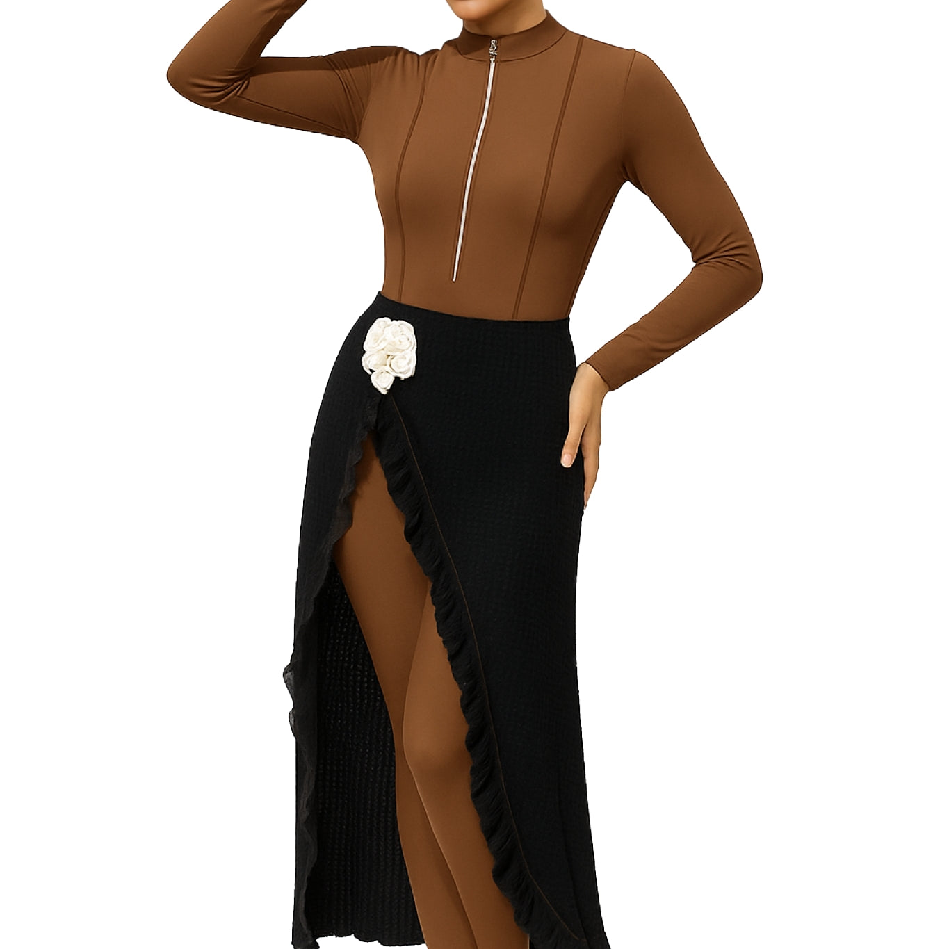Yasmin Modest Burkini 3-Piece Full Coverage Swim Set - Cocoa Brown & Black