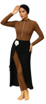 Yasmin Modest Burkini 3-Piece Full Coverage Swim Set - Cocoa Brown & Black