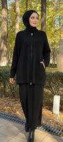 Cozy Rib-Knit Hoodie & Long Dress Set — Black
