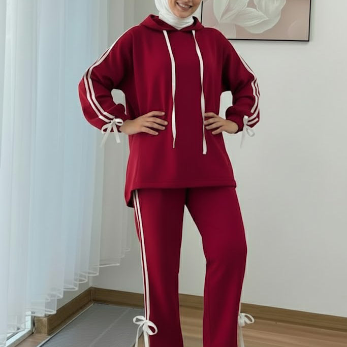 Breathable Stretch Hoodie & Pants Set – Burgundy