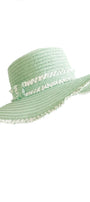 Natural Raffia Fringe Wide Brim Straw Beach Hat – Mint Green