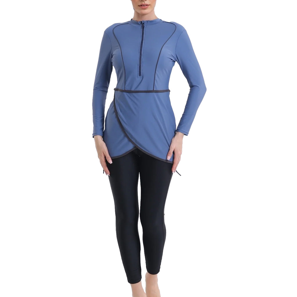 Zehra Modest Burkini 3-Piece Full Coverage Swim Set - Dusty Blue