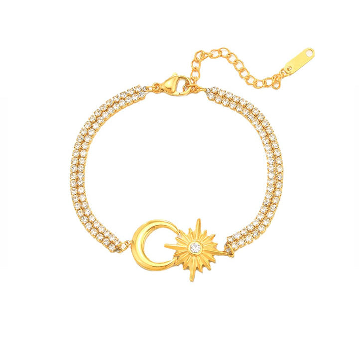Celestial Moon & Sun Charm Bracelet – Gold