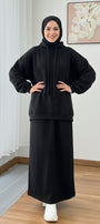 Warm Fleece Hoodie & Long Dress Set – Black