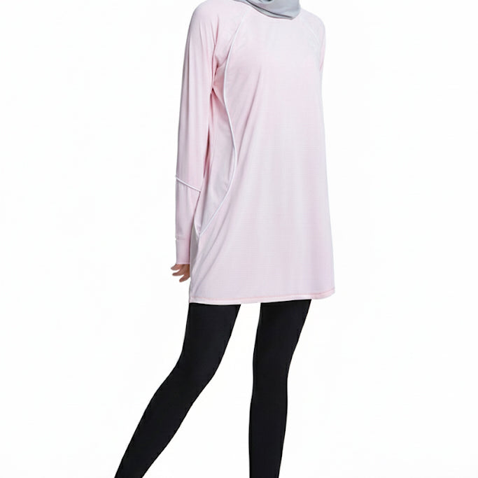 Quick-Dry Breathable 4-Way-Stretch Longline Sports Tee – Pink