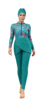 Zehra Modest Burkini 3-Piece Full Coverage Swim Set - Peacock Green