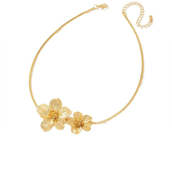 Textured Blossom Duo Pendant Necklace – Gold