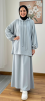 Warm Fleece Hoodie & Long Dress Set – Mist Blue