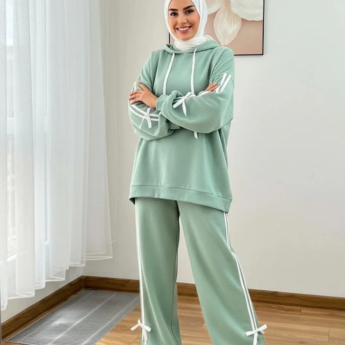 Breathable Stretch Hoodie & Pants Set – Sage Green