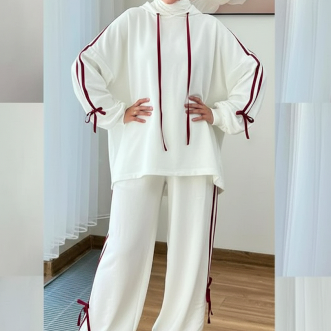 Breathable Stretch Hoodie & Pants Set – White