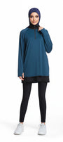 Quick-Dry 4-Way-Stretch Half-Zip Longline Top – Teal