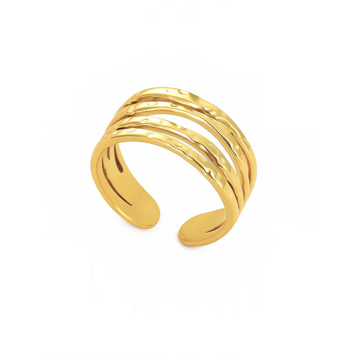 Hammered Triple-Band Open Ring – Gold