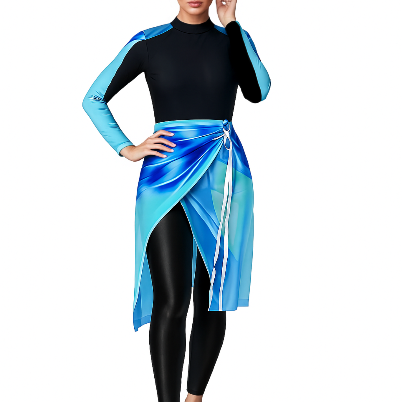 Solara Modest Burkini 3-Piece Full Coverage Swim Set - Ocean Wave