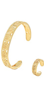 Golden Oval Vine Open Cuff Bracelet & Ring Set
