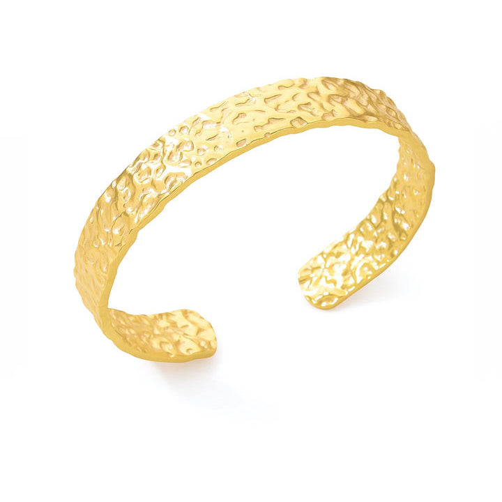 Hammered Texture Wide Open Cuff Bracelet – Gold