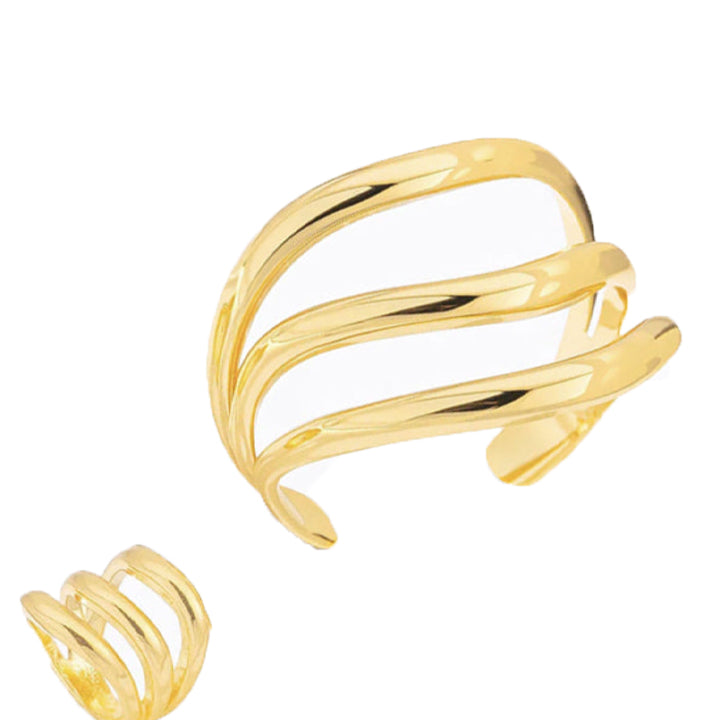 Golden Flow Harmony Open Cuff Bracelet & Ring Set