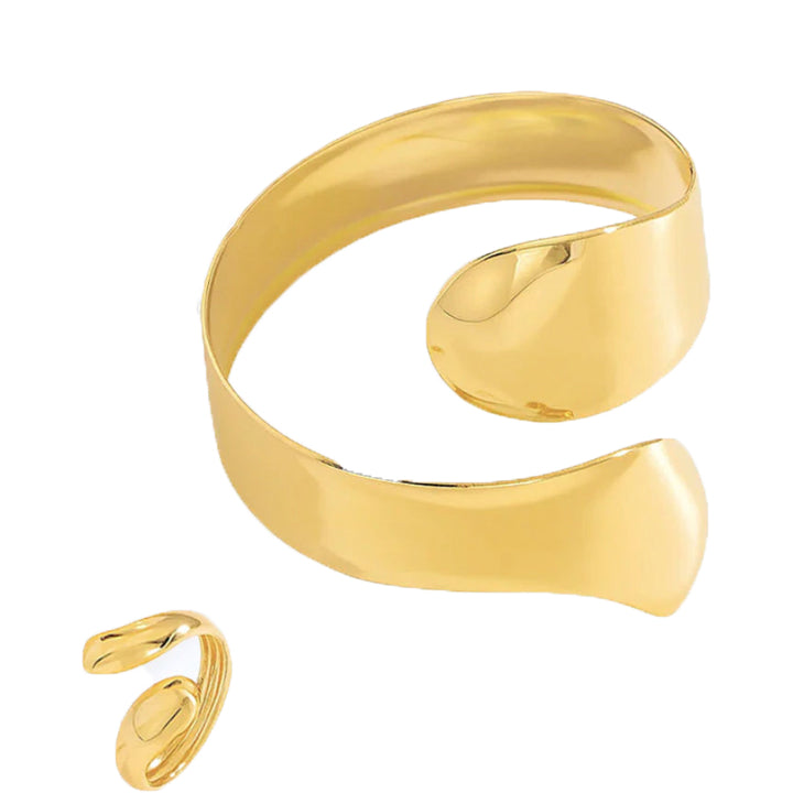 Golden Guiding Light Open Cuff Bracelet & Ring Set