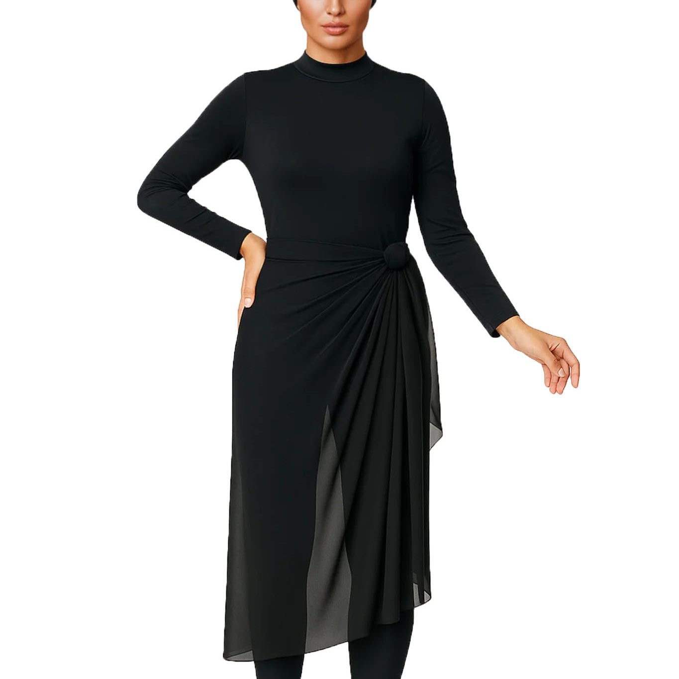 Asma Elegant Modest Burkini 3-Piece Full Coverage Swim Set - Solid Black