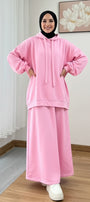 Warm Fleece Hoodie & Long Dress Set – Pink