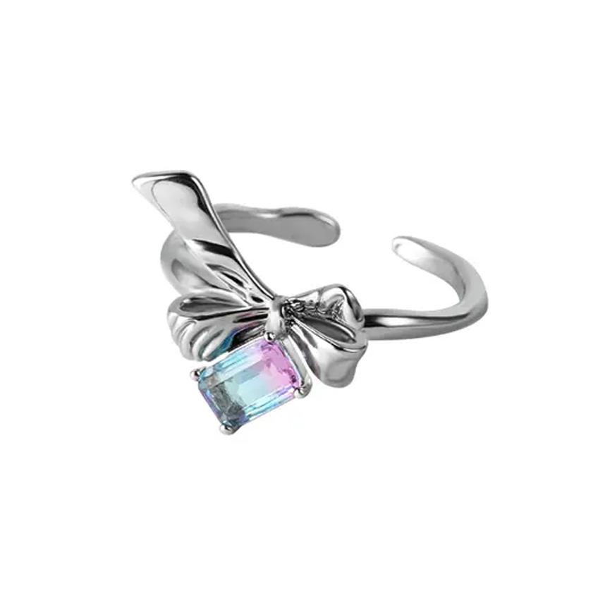 Square Crystal Silver Adjustable Ring
