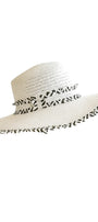 Natural Raffia Fringe Wide Brim Straw Beach Hat – White & Black