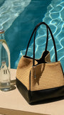 Hassan Straw Woven Leather Lantern Bucket Bag