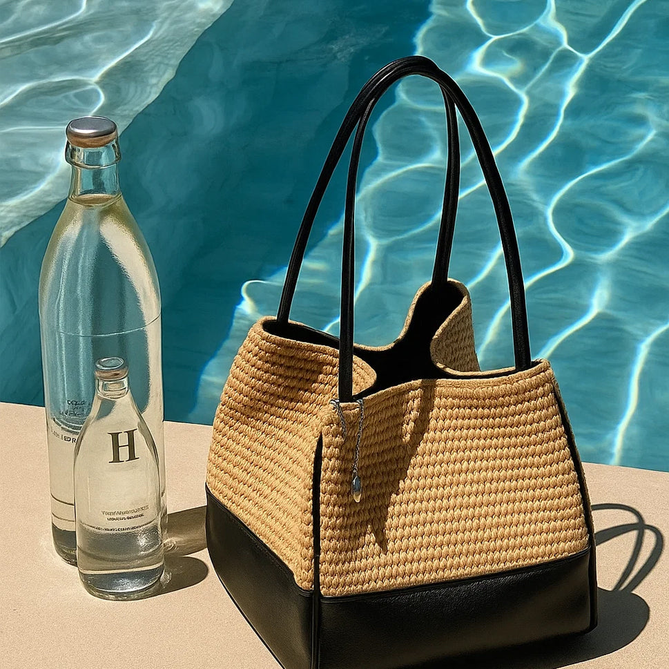 Hassan Straw Woven Leather Lantern Bucket Bag