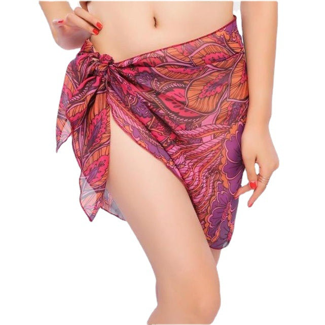 Bohemian Sunset Floral Print Beach Sarong Wrap- Swim Cover Up