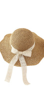Lace Bow Wavy Wide-Brim Straw Beach Hat