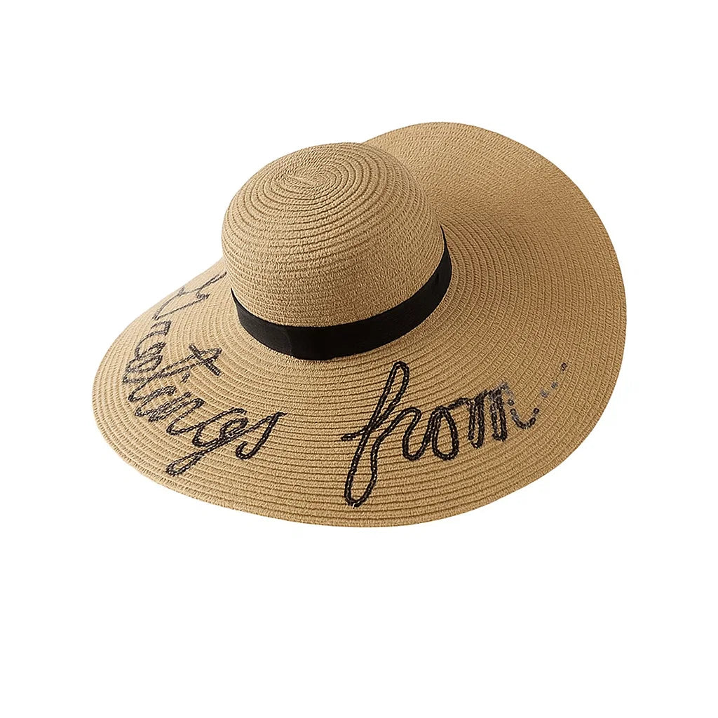 Embroidered Wide Brim Straw Beach Hat