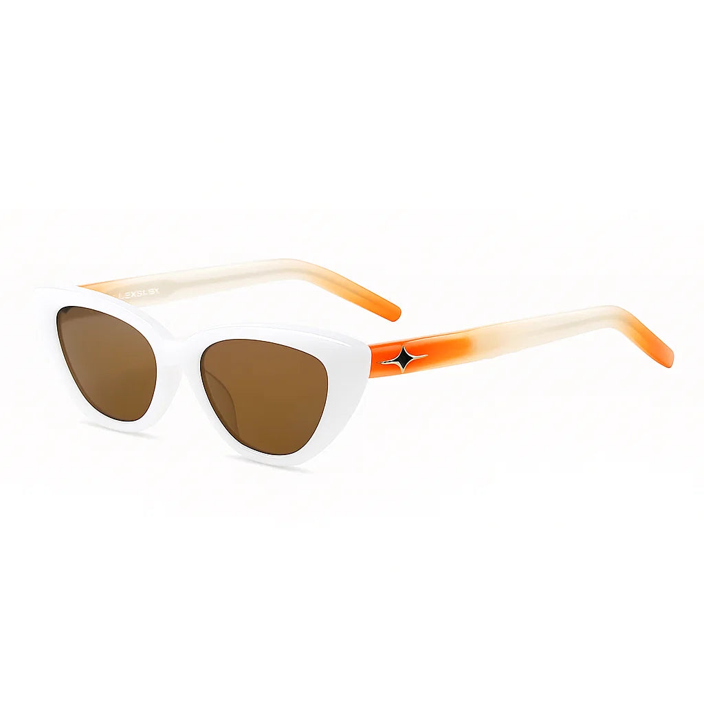 Tariq Retro Cat Eye Sunglasses – White & Amber